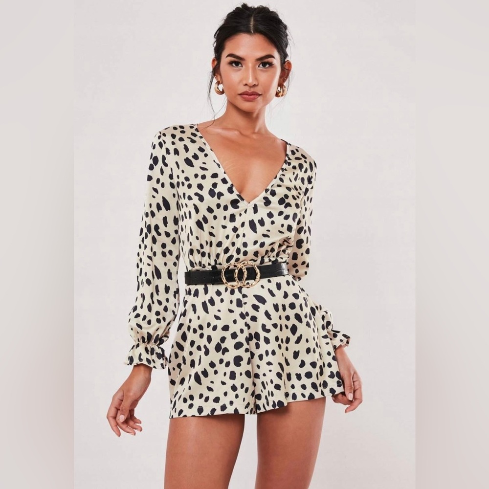 Missguided champagne Dalmatian satin romper size 4